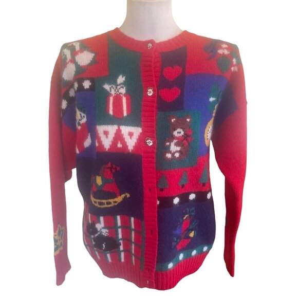 Charter Club Vintage 90s Wool Holiday Winter Sweater Cardigan Button Up Cardigan - Picture 1 of 8
